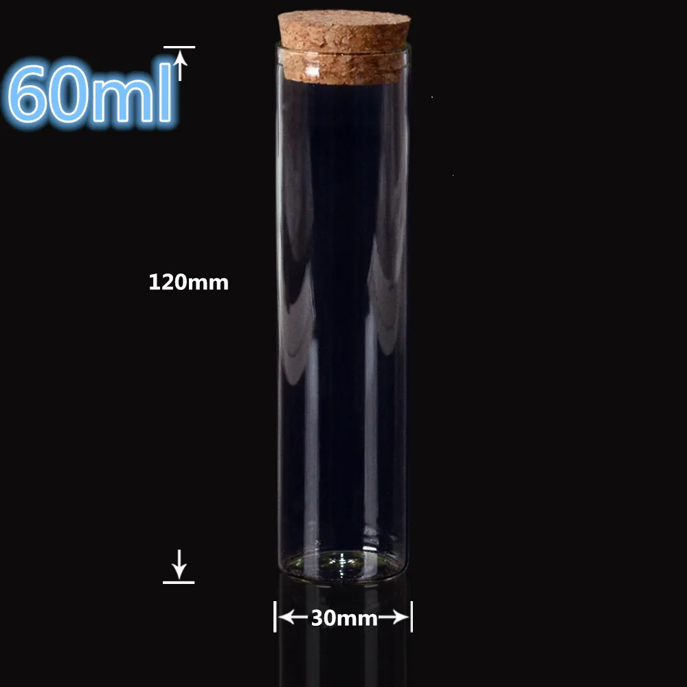 30*120mm 60ml Glass Bottles Vials Jars Test Tube With Cork Stopper