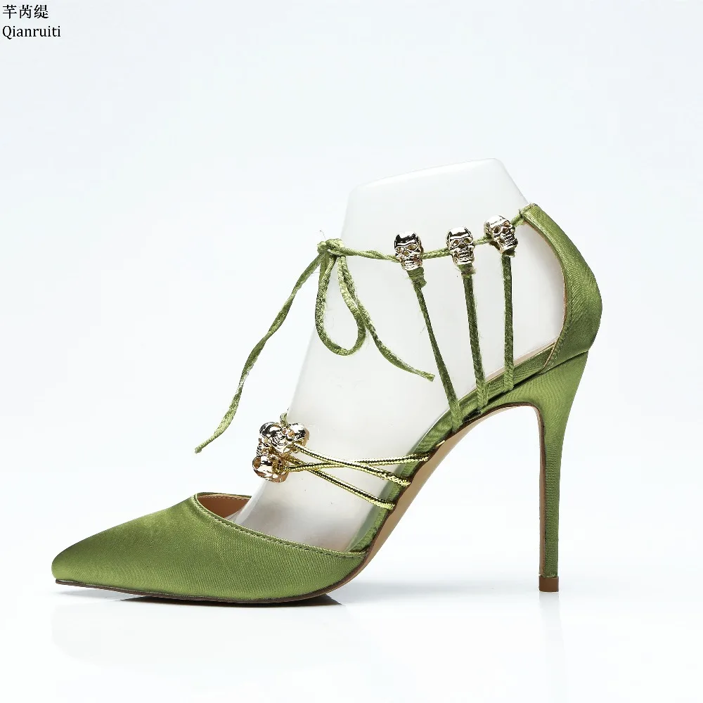 

Qianruiti Ankle Strap Stiletto Heels Women Pumps Cut-Outs Lace-Up High Heels Women Sandals Sexy Pointed Toe Bridal Wedding Shoe