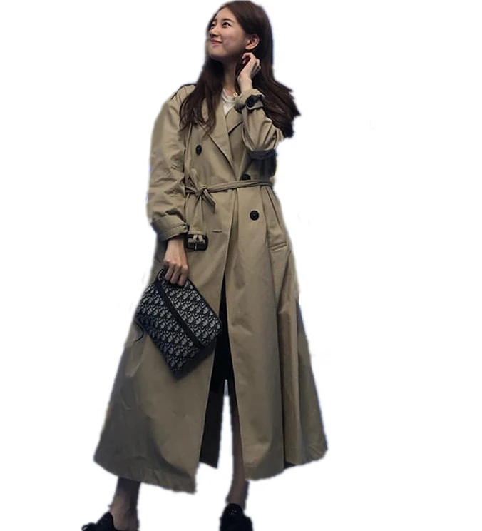 

UK 2018 Fashion Spring Autumn Women Runway Designer Oversized Double breasted Long Trench Coat with belt Female casaco overcoat