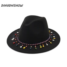 [DINGDNSHOW] бренд Fedora шляпа шерсть взрослые широкие полями фетровые шапки теплая Зимняя кепка женская верхняя шляпа для женщин