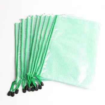 

Zipper Closure Green Plastic A4 Size Paper File Holder Bag 12 Pcs