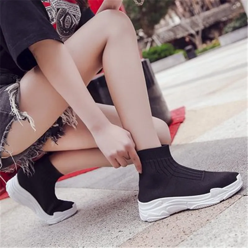 FeiYiTu/уличные женские эластичные носки Женская обувь на плоской подошве Модные