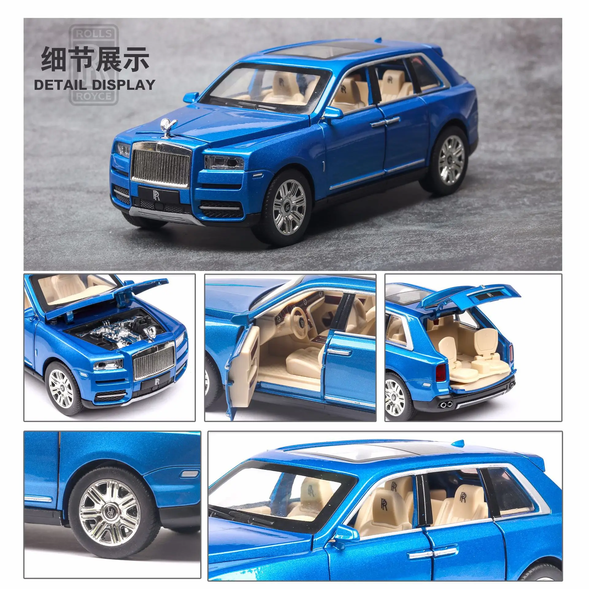 Goedkoop 124 Diecast Model Auto Speelgoed Voertuig Rolls Royces Cullinan SUV Metalen Wielen Sound Light Pull Back Auto Voor Kinderen Speelgoed auto Jongen Gift