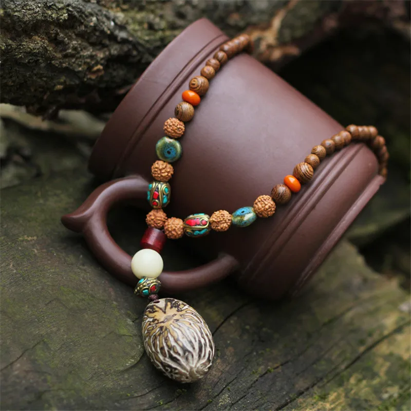 

Original 108 Pieces Rudraksha Buddha Prayer Beads Long Sweater Necklace Nepal Bead Sandalwood Necklace Handmade Buddhism Jewelry