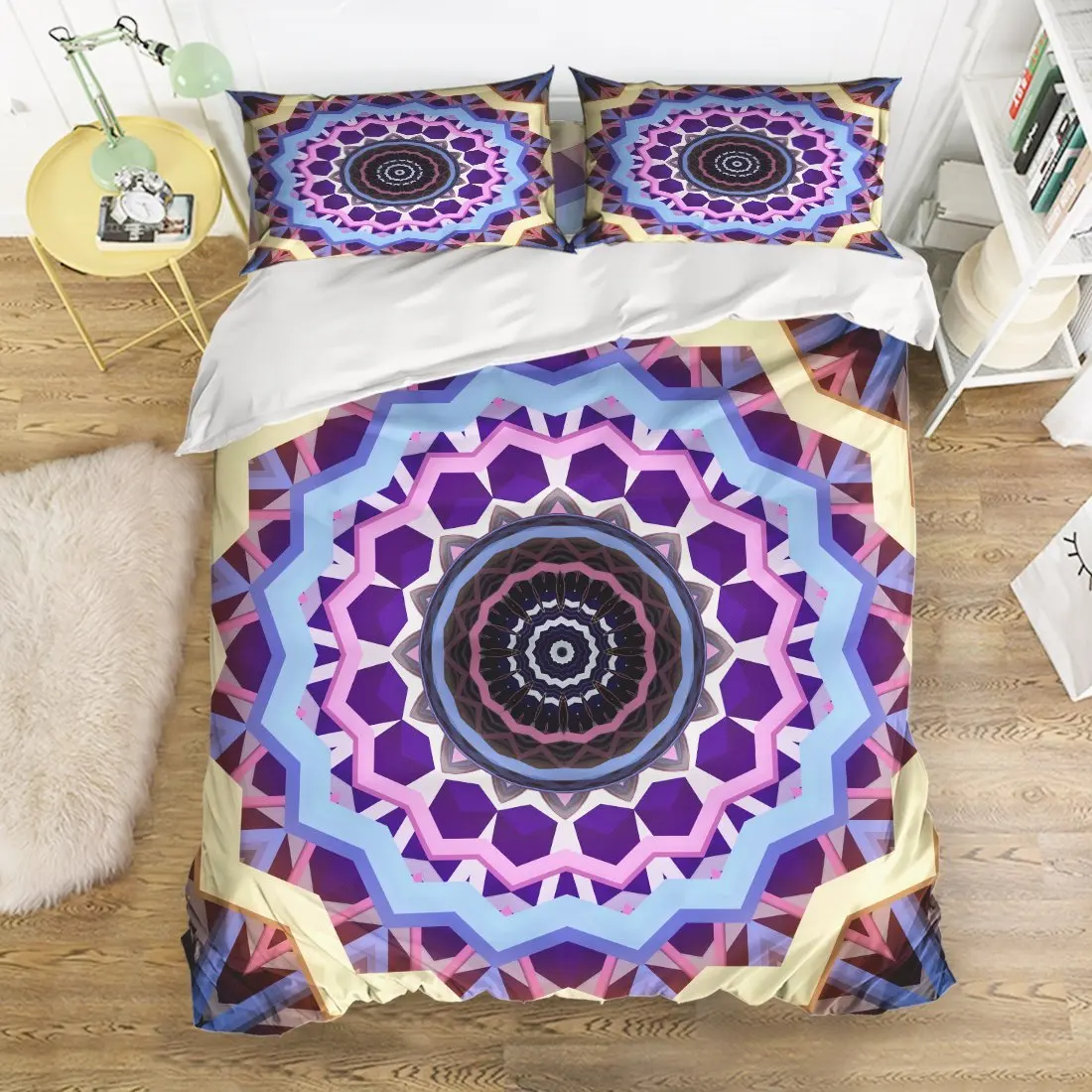 

Soft Duvet Cover Hippie Boho Mandala Print Bedding Set Washed Microfiber Comfy Pillow Shams 4 Pieces Sets