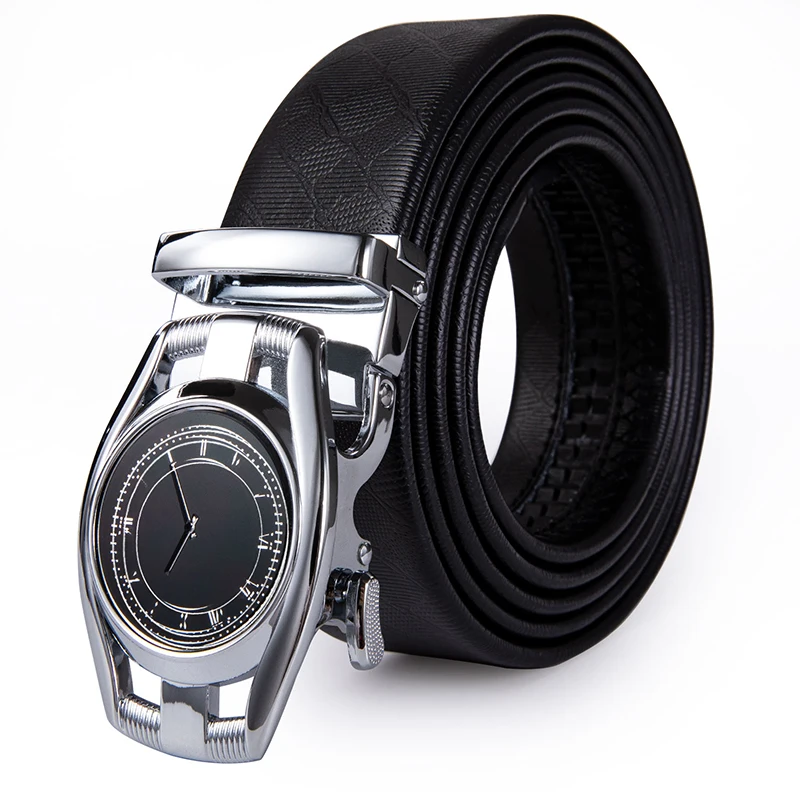 

PD-2103 Hi-Tie Fashion Men's Business Belt Formal Designer Sliver Alloy Buckle Cowhide Genuine Leather Watch Buckle Belts