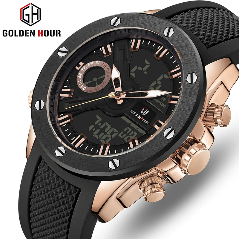 

GOLDENHOUR Top Luxury Brand Men Watch Fashion Sport Military Watch Men Waterproof Quartz Wrist Watch Male Clock Reloj Hombre