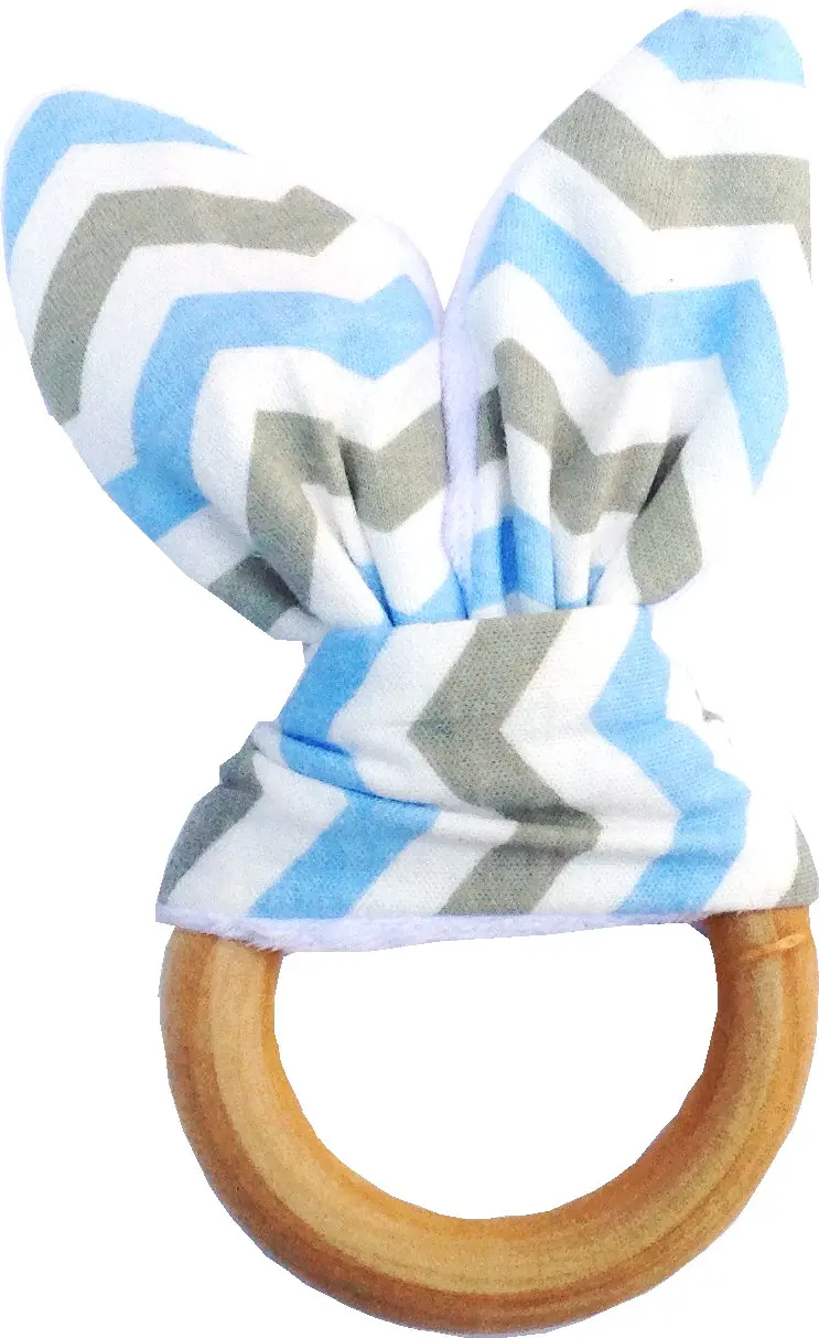 blue gray chevron Малыш Кролик грызунок в форме уха-безопасный органический деревянный Прорезыватель зубов, рыба, плед, выбор цвета, подарок для душа - Цвет: blue gray chevron