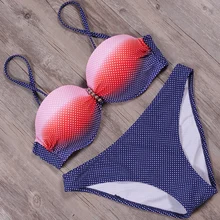 

sexy vintage dot underwire mid waist brand girl Bandeau bikini set swimwear women push up print swimsuit bathing suit Gradient