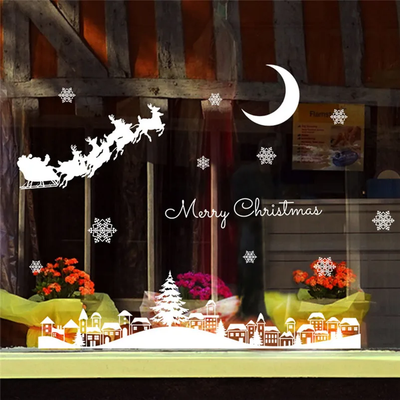 Год Рождество наклейки на окна Ресторан торговый центр украшения снег стекло окно съемный Рождественский орнамент#3o24 - Цвет: A