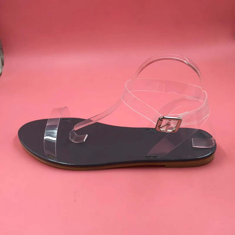 Simple Clear Straps Flat Heel Women Sandals Ankle Strap Custom Color