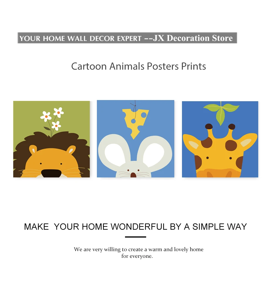 Simple Lovely Animals Portrait Canvas Painting Cartoon Wall Art Nursery Poster Inspirational Child Room Decor For Christmas Gift (4)