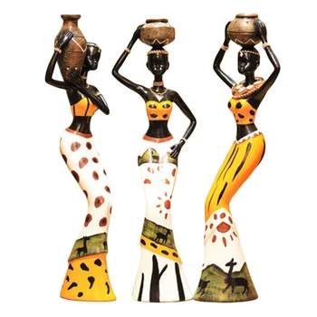 

3pcs/set Creative vintage Gift African Girls Resin Furnishing Crafts Dolls Ornaments Home Accessories Living Room Decoration