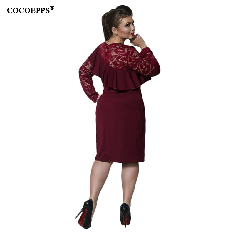 2017-Autumn-Women-Lace-Dresses-Elegant-Long-Sleeve-Ruffles-Bodycon-Knee-Length-Sexy-Dress-Casual-Solid