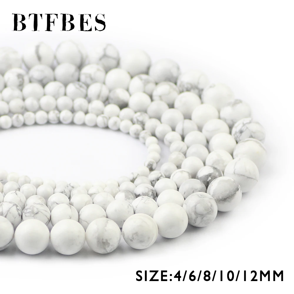 

BTFBES Natural Stone Howlite White Pine Loose Bead Round Ball 4/6/8/10/12MM Round Spacer Beads for Jewelry Making Bracelet DIY