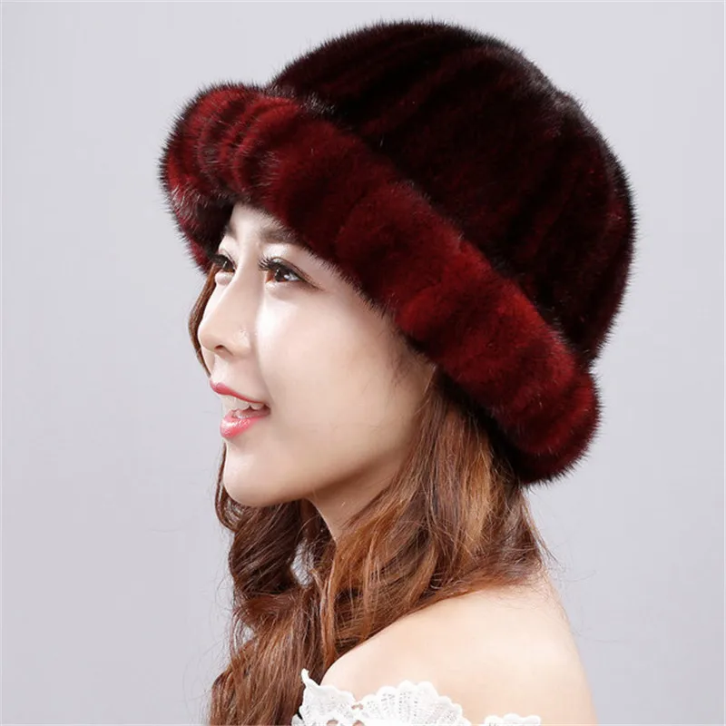 XINYAWEI аутентичная эластичная меховая шапка женская зимняя теплая шапка из натурального черного меха в полоску модная квадратная крышка