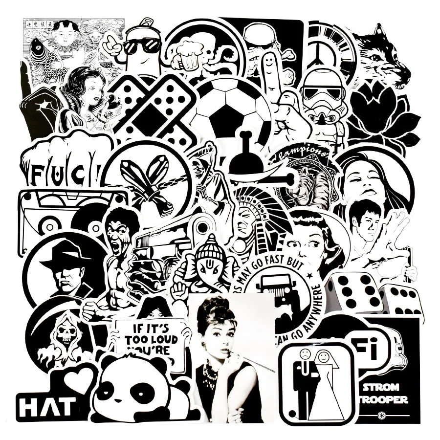 100 шт. стикеры сделай сам Смешанные случайные черно белые s для автомобилей