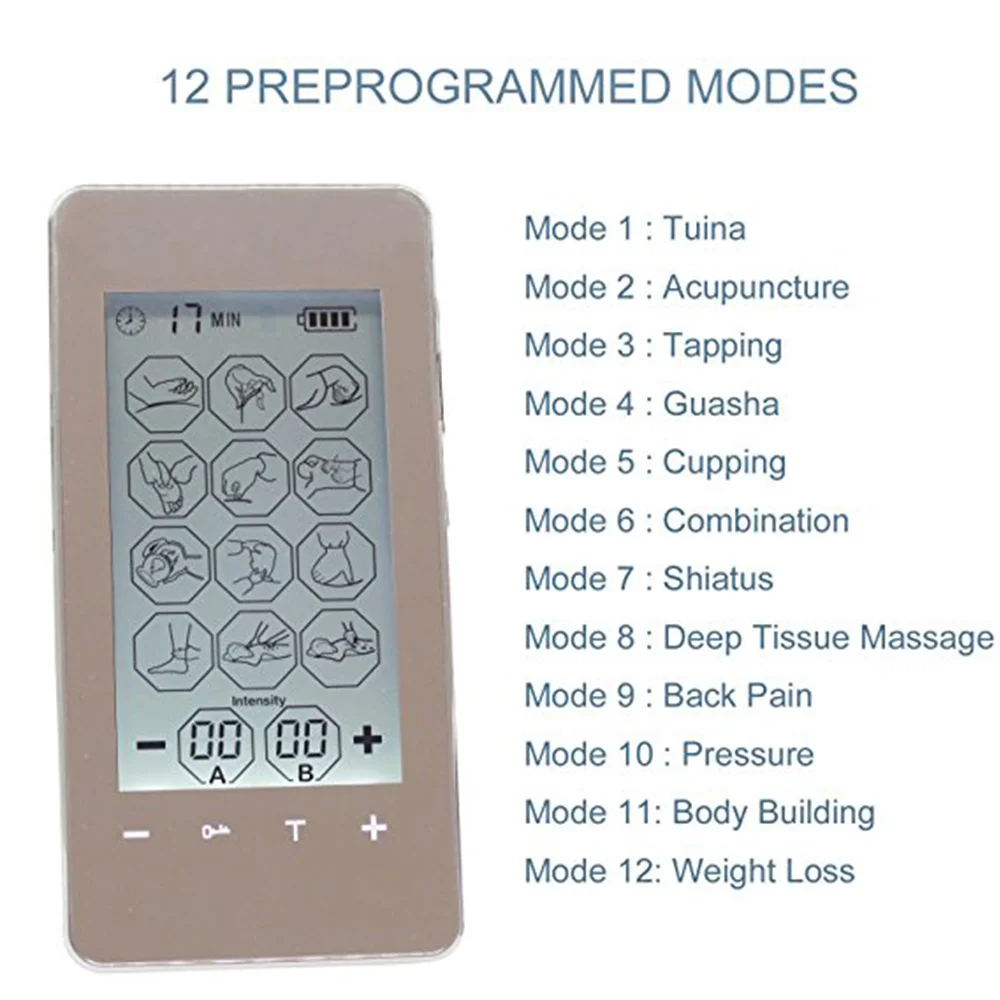 Electric Physiotherapy Massager Ten Unit 28 Modes-Muscle Therapy Stimulation Adjustable Lightweight Myostimulator Adhesive Gel