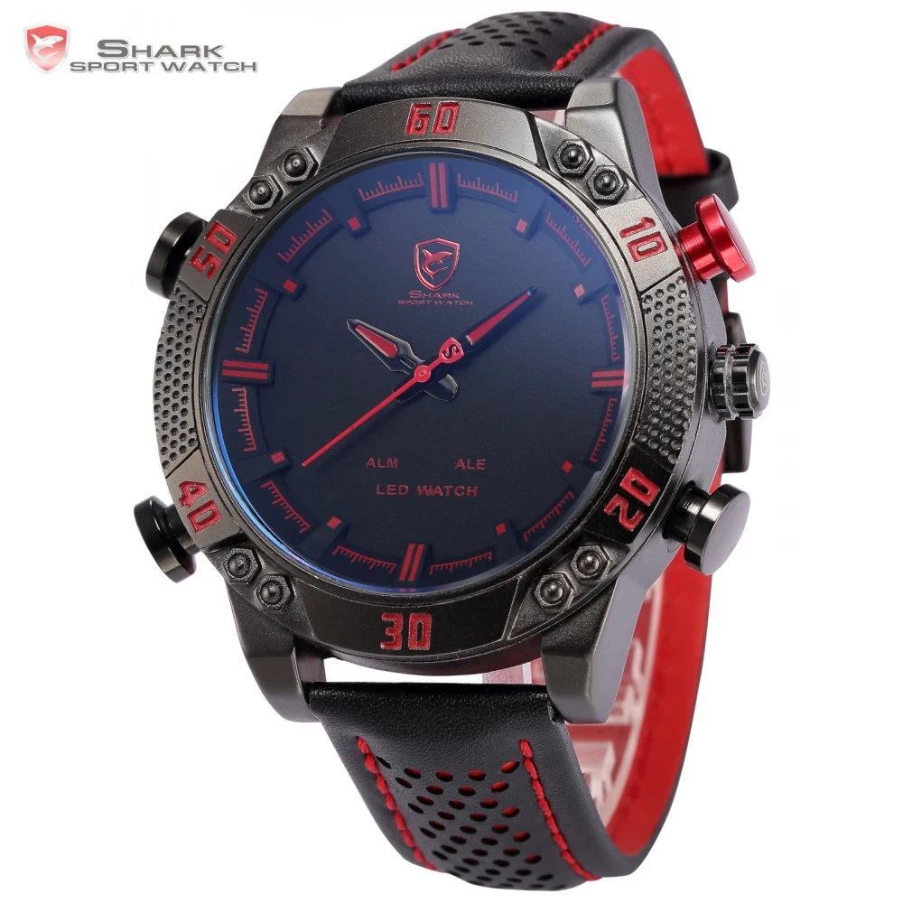 Kitefin SHARK Sport Watch Luxury Brand Sport Watches Men Relogio Dual Time Alarm Leather Strap Military Digital Watches / SH261