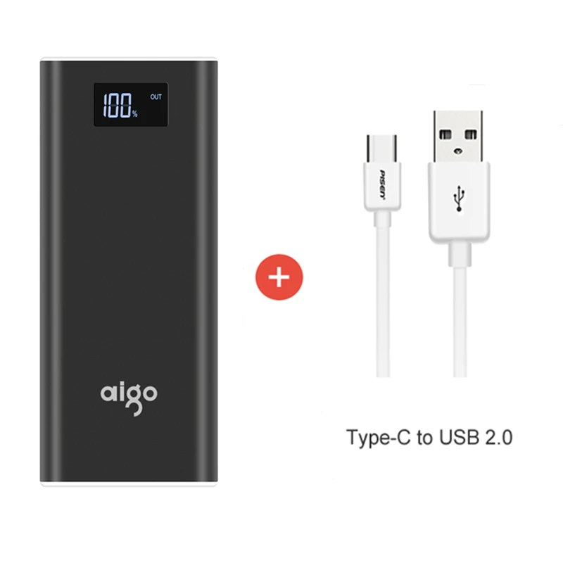 Aigo power Bank 20000 мАч для Xiaomi Mi 2 USB быстрая зарядка портативный повербанк для iPhone X 8 7 6 5 плюс 20000 мАч телефон power bank - Цвет: black type-c