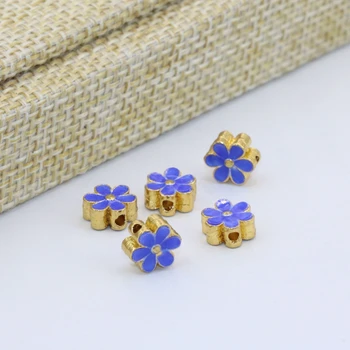 

7mm lovely high grade flower blue enamel cloisonne accessories spacers beads 10pcs diy bracelets/necklaces jewelry findingsB2501
