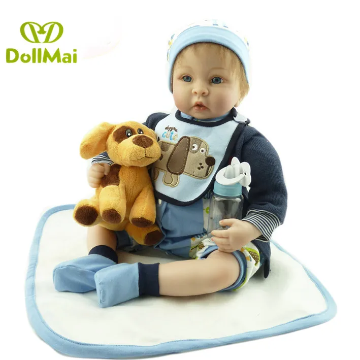 

Reborn baby dolls 22inch 55cm lifelike newborn babies boy silicone dolls toys for child bebe gift reborn with dog plush rebon