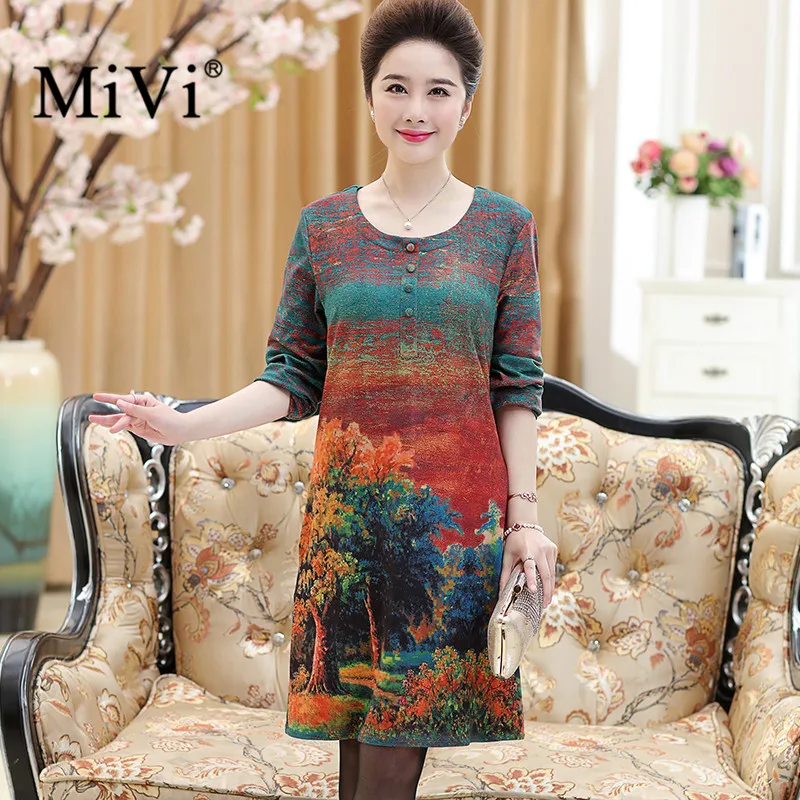 Kopen MIVI Nieuwe 2018 Mode Zomer Lente Jurk vrouwen 100% Zijde Lange Bloem Mouwen Gedrukt Elegante Jurken Vintage Kleding