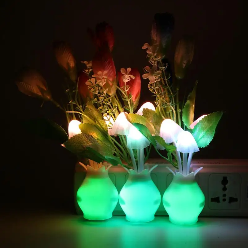 

4LED Light Sensor Night Light Mushroom Flower Plant US Plug Colorful Nightlights Luminaria LED Lamp Home Bedroom Decoration