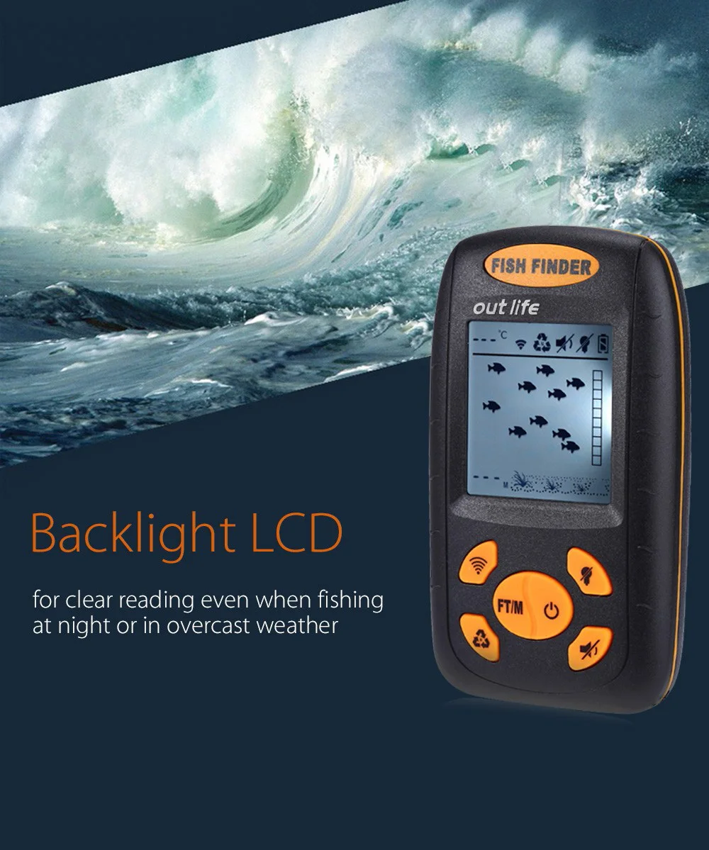 Outlife XF-01 Portable Sonar LCD Fish Finder Wire Alarm 100M