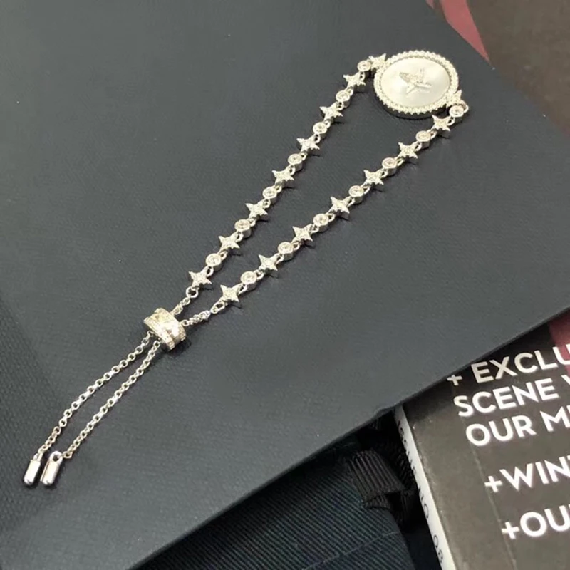 

Brand Pure 925 Sterling Silver Jewelry For Women Round Mother Shell Pear Jewelry Set Party Silver Neckacle Earrings Bangle Set
