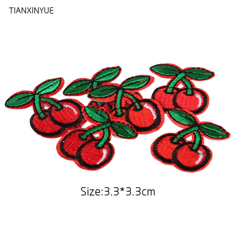 

TIANXINYUE patch 10 pcs Cherry Patches Iron On DIY Embroidered Appliques Sew On Stickers For Clothing Garment Bags Fruit Motif