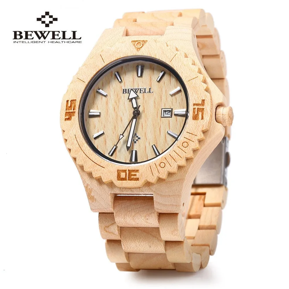 Bewell деревянные кварцевые часы для мужчин календарь светящиеся указатели водонепроницаемые нарядные часы сандаловое дерево relogio