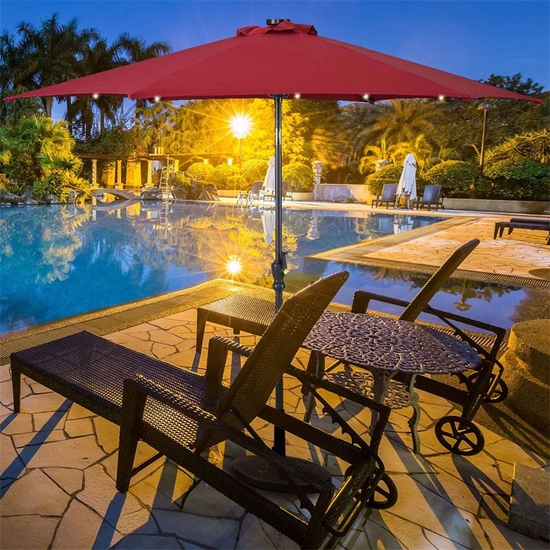 Brand New 9 Ft Patio 18 Leds Solar Umbrella With Crank High Patio 18 Leds Solar Umbrella With Crank