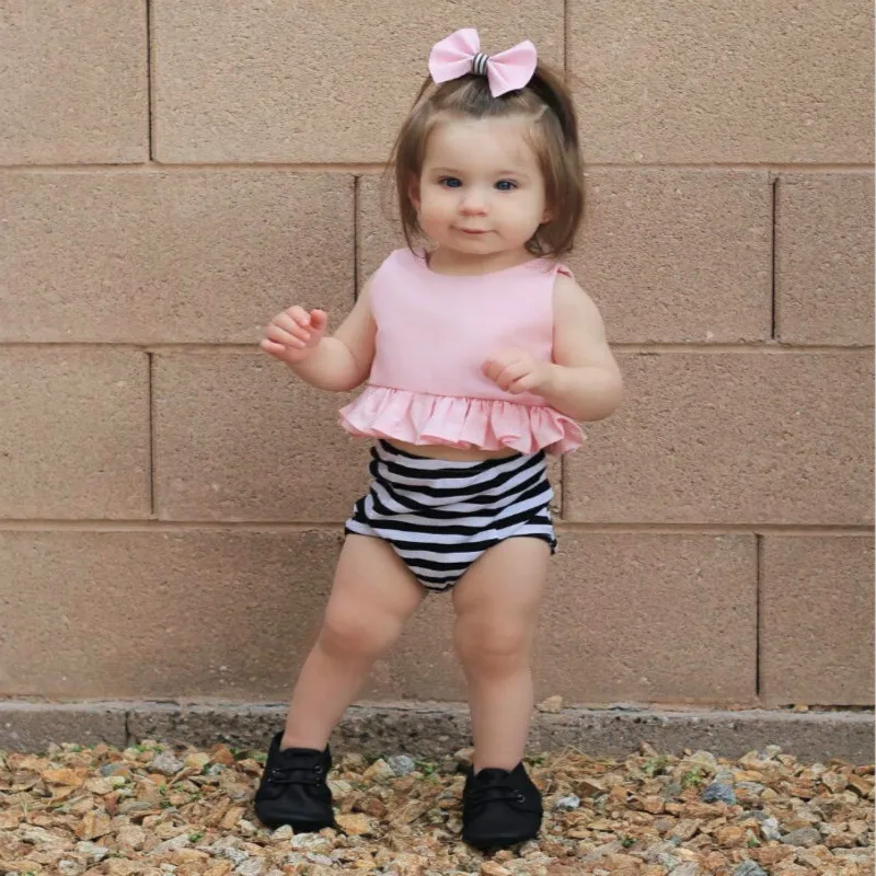 2017 Pudcoco Fashion Baby 3PCS Set Summer Newborn Toddler Baby Girls Striped Clothes Tops + Shorts Pants Outfits Printed Cute Uk