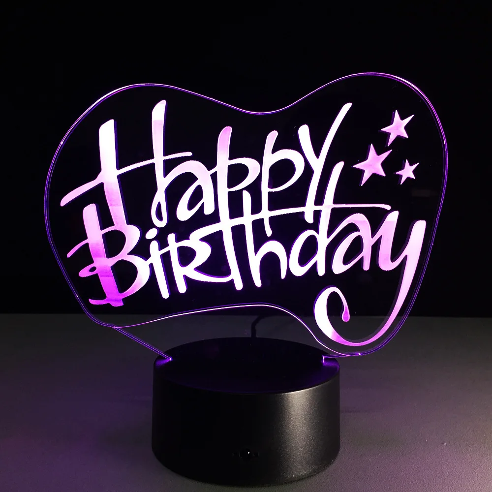 Happy Birthday 3D Led Light RGB Changing Night Lights USB LED Creative