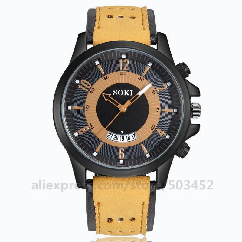 

100pcs/lot S104 Watch New Design Men's Breathable Comfortable Band Military quartz leather watch with Calendar