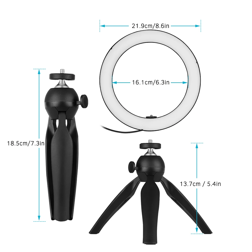 4,6/8,6 дюйма 60/120 светодиодный видео кольцевой светильник с держателем для смартфона для телефона с мини-штативом светодиодный светильник для фотосъемки