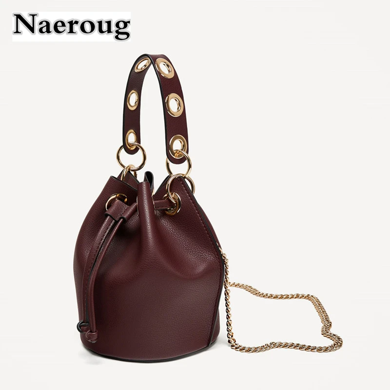 

Split Lether Bucket Bag Milan Show Bags Metal Portable Tote Bag Lady Chain Shoulder Crossbody Bags Handbags and Purse Sac A Main