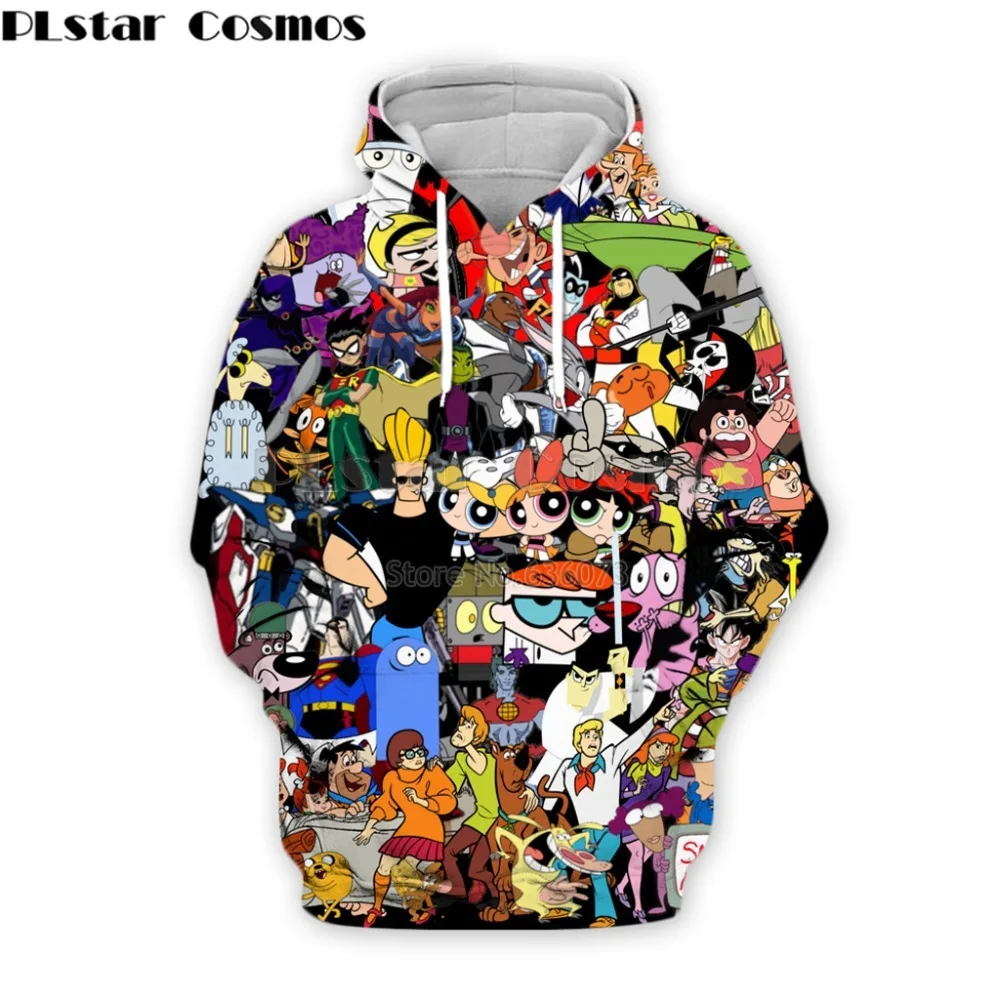 PLstar Cosmos Fashion men hoodies 90s Cartoon Gang Character collage 3D Printed Hoodie Unisex streetwear Hooded Sweatshirt