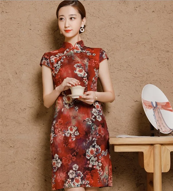 Китайские платья Ципао Cheongsam из хлопка и льна Mujer Vestidos размера плюс для женщин короткие 3XL 4XL 5XL летние Новое поступление - Цвет: Зеленый