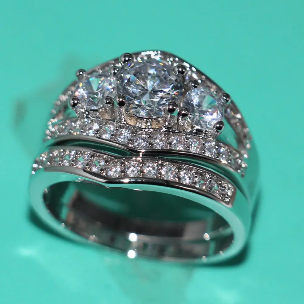 Sz 5 11 винтажное ювелирное изделие оптовая продажа три камня 10kt белое золото