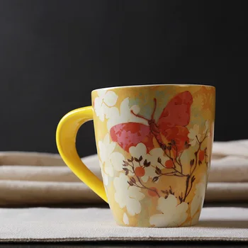 

high quality brand butterfly pastoral decorative mugs and cups large capacity milk tea coffe cup mug with handgrip500ml ceramic
