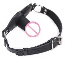 Leather Padded Silicone Penis Mouth Gag, Strapon Dildo Gag,BDSM Bondage Belt,Sex Toys For Couple