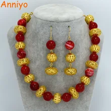 Anniyo 46 см+ 10 см бусы ожерелье и серьги для женщин Модный золотой цветной шарик ювелирные изделия Модные вечерние наборы#063906