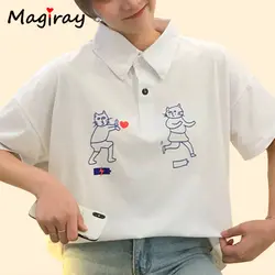 Magriay Забавные милые графический принт футболка Для женщин показать любовь Сердце Kawaii в Корейском стиле Harajuku более Размеры d женский