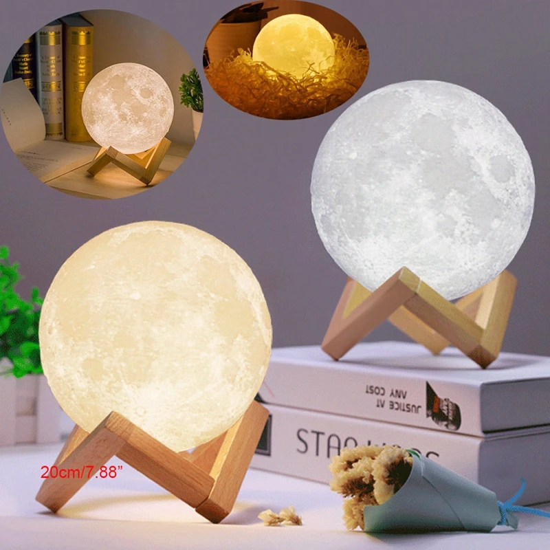 

Creative Gift 3D Print Moon Lamp 2 Color Change Touch Switch Bedroom Bookcase Night Light for Home Christmas Decoration