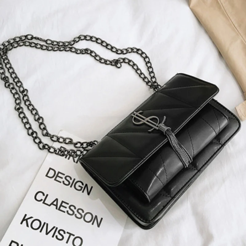 

Fringed small bag female 2019 new tide wild Messenger portable small square female bag shoulder small black bag