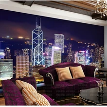 Пользовательские Современные 3D Гонконгский Ночной городской пейзаж Большие Настенные обои для гостиной ТВ украшение для дивана обои
