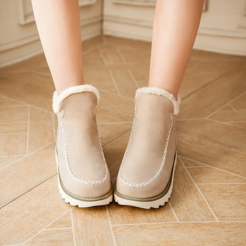 Обувь на плоской подошве без шнуровки; женская зимняя обувь на платформе с теплым мехом; женские зимние ботинки с плюшевой подкладкой; большой размер 43