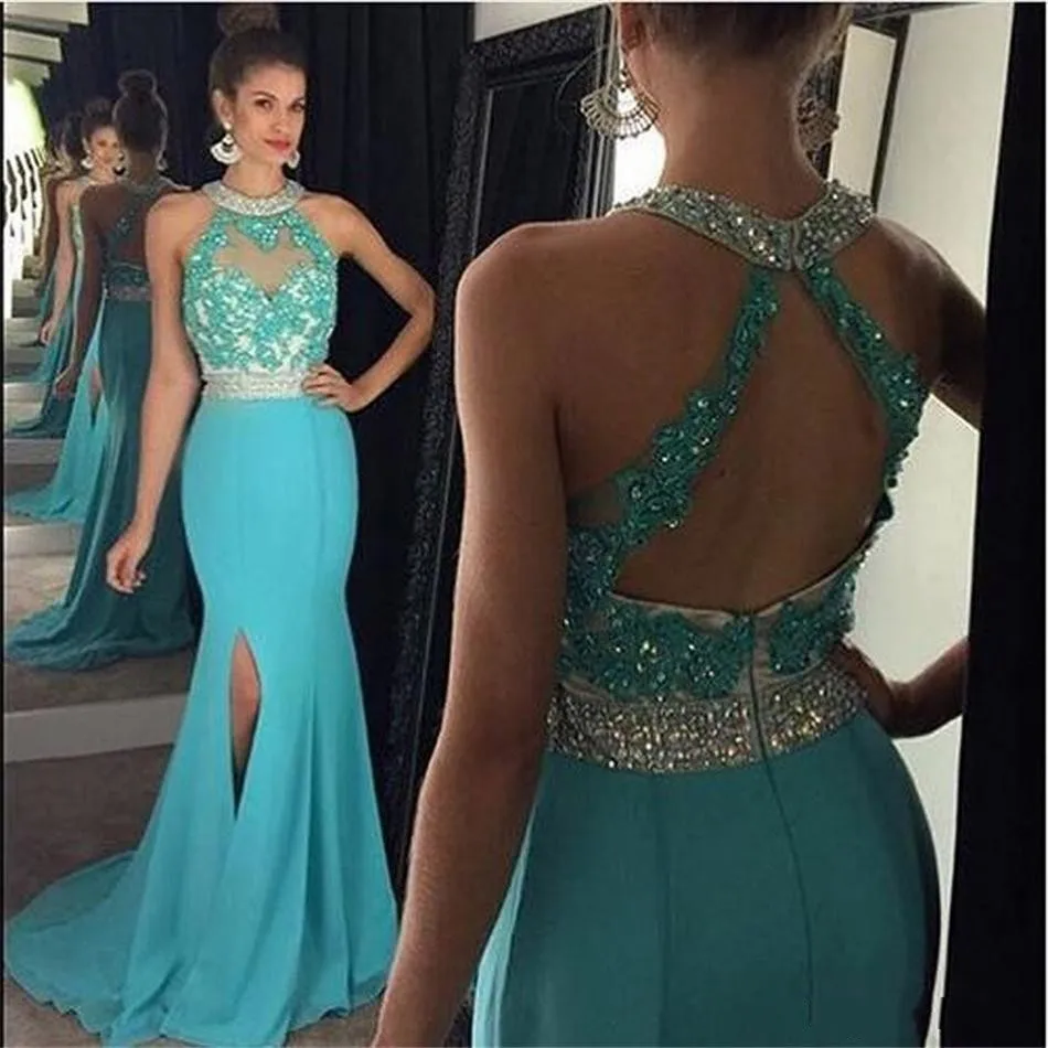 

Vestidos de festa Cheap Long Mermaid Prom Dresses 2019 Gala jurken Sexy O Neck Shining Beading Evening Dress Vestidos de gala